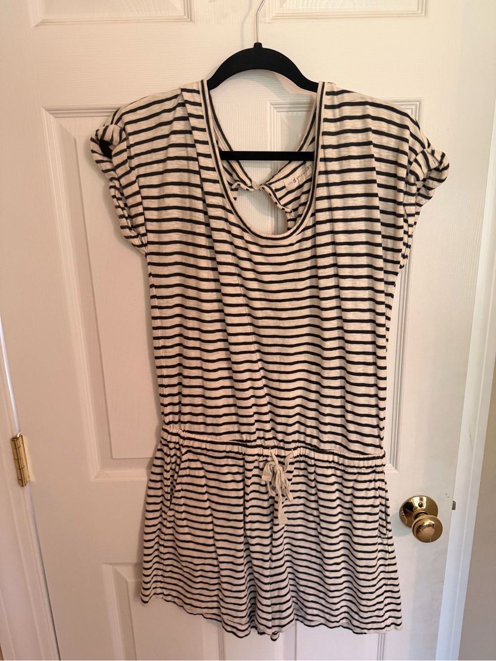 Lou & Grey Black and White Striped Short-Sleeve Romper